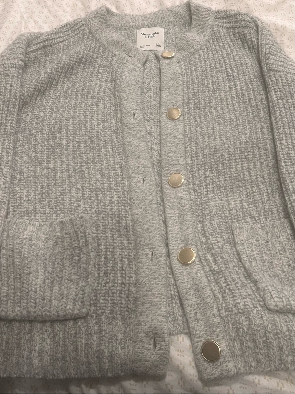Abercrombie & Fitch Women's Light Gray Button-Front Knit Wool Cardigan